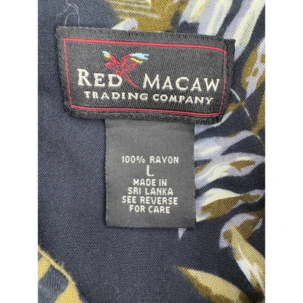 Red Macaw Hawaiian Shirt Men's Size L 100% Rayon‎ Floral Tropical Beach Aloha